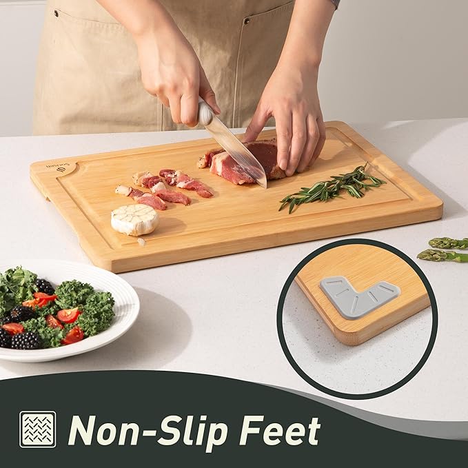 5 Packs Bamboo Cutting Board Set with Non Slip Feet Holder and Over Sink Nice Solid Thick Wood Juice Groove Chopping Board Small Big Xl XXl xlarge Oversized Kitchen Counter Organic Vegetable Meat Kit-CasaMuseHome