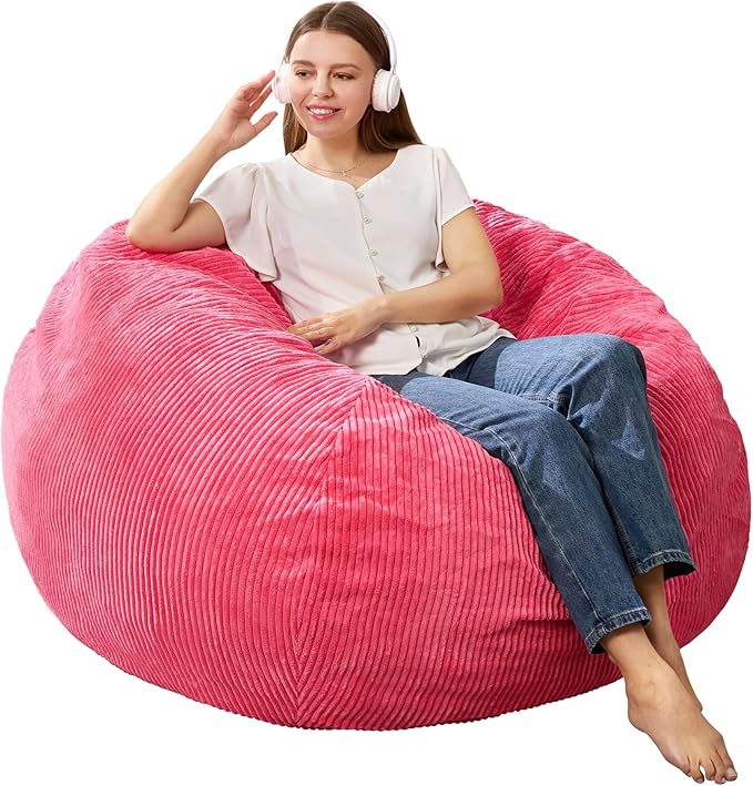 3.5FT Bean Bag Chairs Teardrop Bean Bag Chair for Adults Beanbag Chair with Memory Foam Filled Machine Washable Cover for Living Room, Bedroom (Large,Pink)-CasaMuseHome