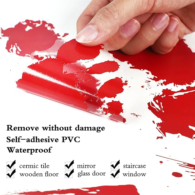 173PCS Halloween Bloody Footprints Floor Clings Plus Tattoos - Hallowmas Handprint Zombie Restroom Sign Decals Party Decorations-CasaMuseHome