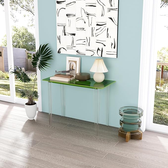 Acrylic Desk, Modern Study Table for HomeOffice-Extended Surface Multi-Purpose Console & EntrywayTable, Sturdy Lightweight Design (42.5-inch, Green)-CasaMuseHome