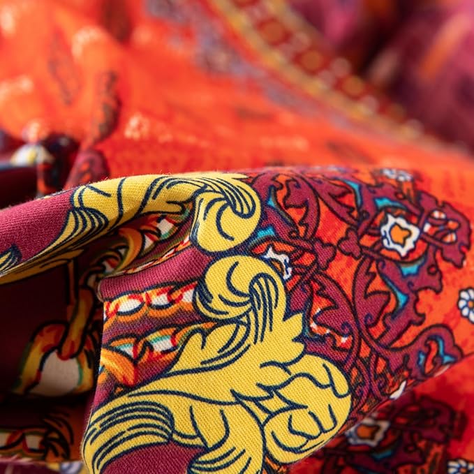 ABREEZE Bohemian Duvet Cover Set Colorful Orange Boho Retro Bedding Set Damask Paisley Cotton Duvet Cover Tribal Reversible Bedding Exotic Style Comforter Cover 3-Piece Cal.King-CasaMuseHome