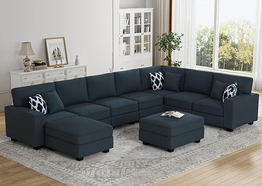 L Lengend Vansen Modular Sectional Sofa U Shaped Couch with Ottoman Modern Reversible Corner Sectional Couch for Living Room (Charcoal, U Shaped Sofa-5)-CasaMuseHome