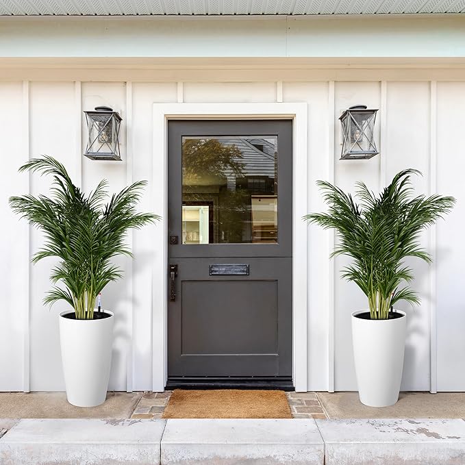 22" Tall Round Planter Set of 2, Self Watering Pots for Indoor Plants, Large Flower Pot Outdoor with Built-in Drainage and a Water Level Monitor, for Patio, Porch, Living Room, or Home Office, White-CasaMuseHome