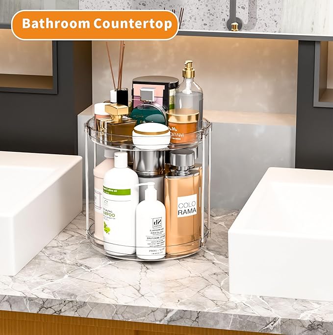 2 Tier Lazy Susan Turntable for Cabinet,Countertop,Pantry,9.5"W Spinning Seasoning Organizer,Double Rotating Kitchen Spice Rack Organizer and Condiments,Medicine,Vitamin Bottle Organizer Carousels,2Pc-CasaMuseHome