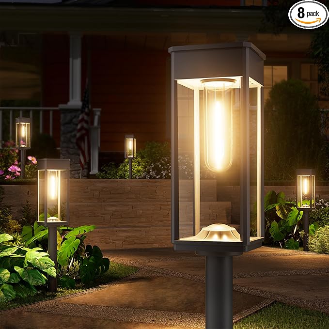 8 Pack Bright Solar Pathway Lights Outdoor,IP65 Waterproof Auto On/Off Solar Garden Light Path Lights Solar Powered for Outside Yard Path Lawn Walkway Driveway Landscape Lighting Patio Decor-CasaMuseHome