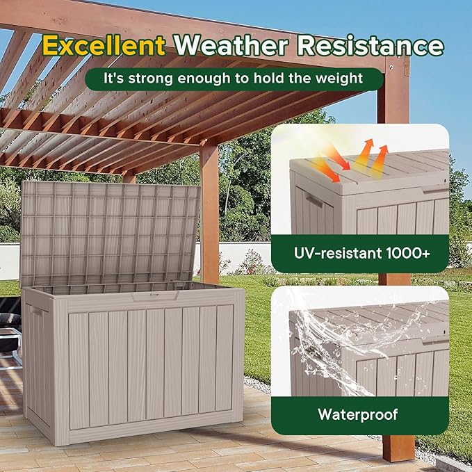 45 Gallon Outdoor Deck Box,Storage Lockable Waterproof Patio Furniture,Garden Tools,Cushions,Pool Accessories Outside Storage Resin Box(Grey)-CasaMuseHome