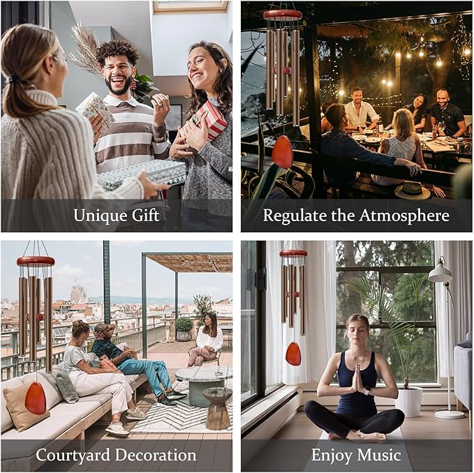 28" Wind Chime for Mothers Day, Decorative Wind Chimes for Outside, Memorial Windchimes Remembrance Gift for Women Mom Grandma, Metal Wind Chimes Outdoor Decor for Garden Patio Zen(Coffee)-CasaMuseHome