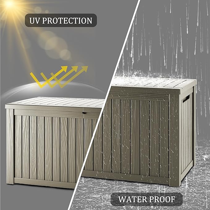 150 Gallon Lockable Resin Deck Box, Waterproof & UV-Resistant Outdoor Storage Box for Outdoor Cushion Storage, Garden Tools & Pool Accessories Storage, Gray-CasaMuseHome