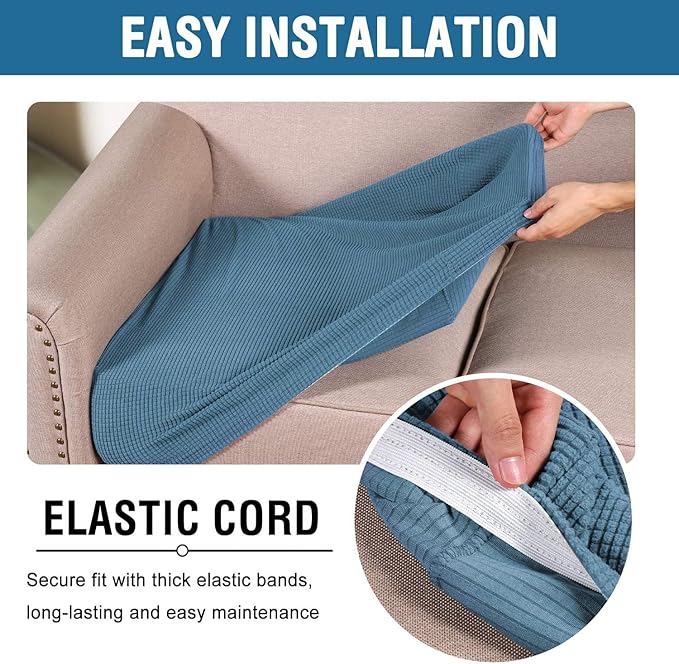 H.VERSAILTEX Super Stretch Individual Seat Cushion Covers Sofa Covers Couch Cushion Covers Slipcover Sets Thick Jacquard Textured Twill Fabric (2 Piece Medium Sofa Cushion Covers, Dusty Blue)-CasaMuseHome