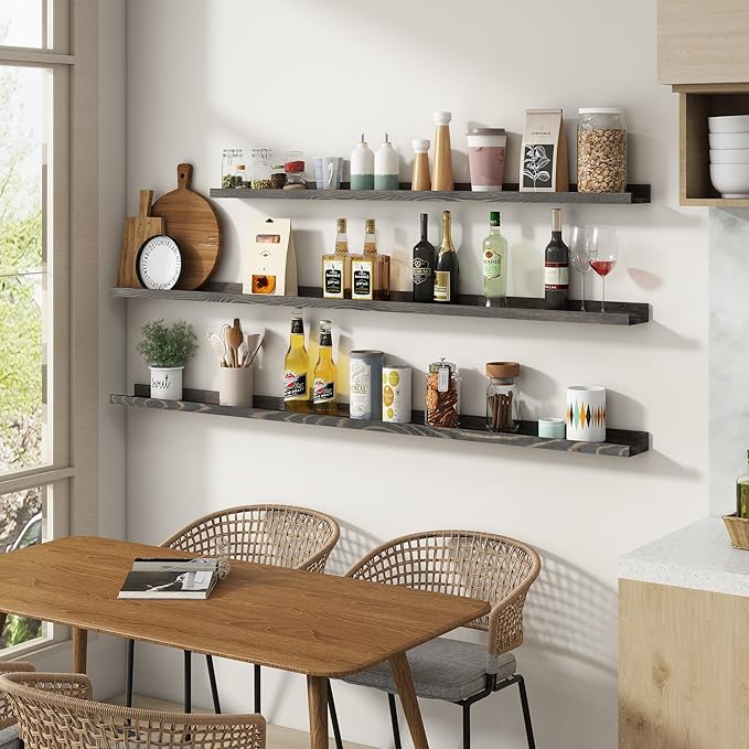 36 Inches Floating Shelves for Wall, Solid Pine Wood Picture Ledge Shelves, Wall Shelves with Lips, Nursery Book Shelves for Toys Storage Living Room Bedroom Photo Frames (2 Pcs, Grey)-CasaMuseHome