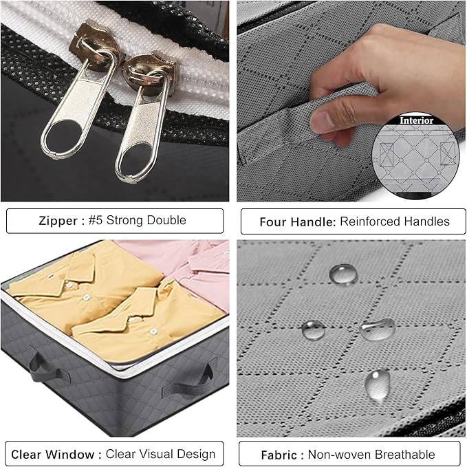 4 Pack Under Bed Storage, 90L Collapsible Closet Containers Organizers and Under Bed Storage Bins, Underbed Storage Bags for Wrapping Paper, Blanket, Towels, Clothes, Comforter, Sweaters, Linen Sheet-CasaMuseHome