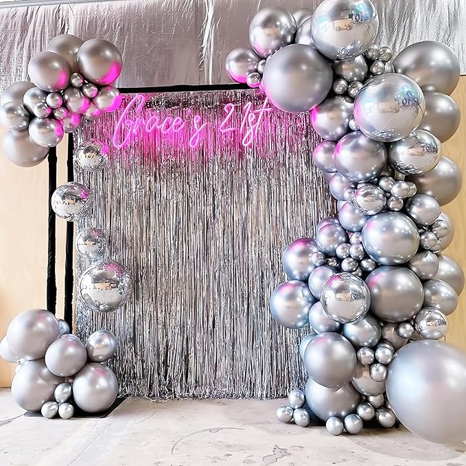 130pcs Metallic Silver Balloons Different Sizes 18" 12" 10" 5" Chrome Silver Balloon Garland Arch Kit for Graduation Birthday Baby Shower Wedding Anniversary New Year Party Decorations-CasaMuseHome