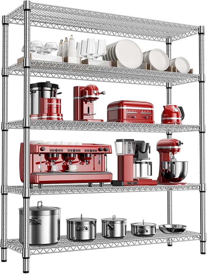 2200 Lbs 5 Tier Storage Rack Metal Wire Shelving Unit, Storage Standing Shelf Organizer for Laundry Bathroom Kitchen Pantry Closet Garage, Chrome 17.7" D x 59.1" W x 70.4" H-CasaMuseHome