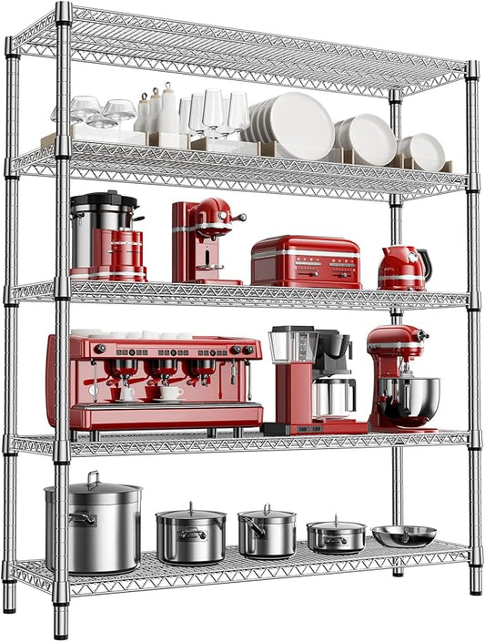 2200 Lbs 5 Tier Storage Rack Metal Wire Shelving Unit, Storage Standing Shelf Organizer for Laundry Bathroom Kitchen Pantry Closet Garage, Chrome 17.7" D x 59.1" W x 70.4" H-CasaMuseHome