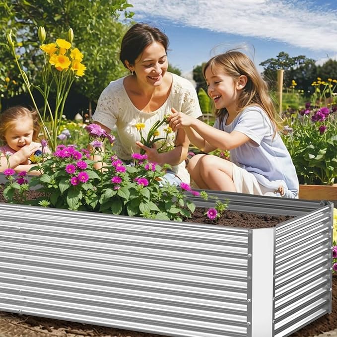 2 Pack 6x3FT Tall Galvanized Raised Garden Bed Outdoor,Metal Garden Bed for Vegetables,Steel Raised Beds for Gardening,Above Ground Garden Box for Flower-H2M-CasaMuseHome