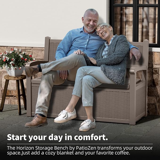 80 Gallon Storage Bench Deck Box Waterproof Lockable,Outdoor Storage Furniture for Patio,Garden and Cushions(Gray)-CasaMuseHome