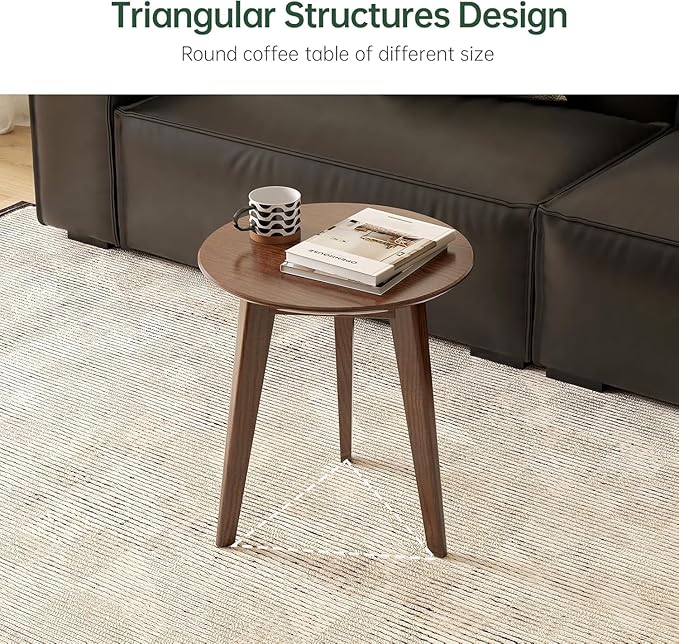 100% Solid Oak Round Side Table, Small Bedside Table for Small Spaces, Living Room End Table with Stable Frame, Modern Nightstand for Bedroom Couch, (Walnut, 17.71" D x 19.68" H)-CasaMuseHome