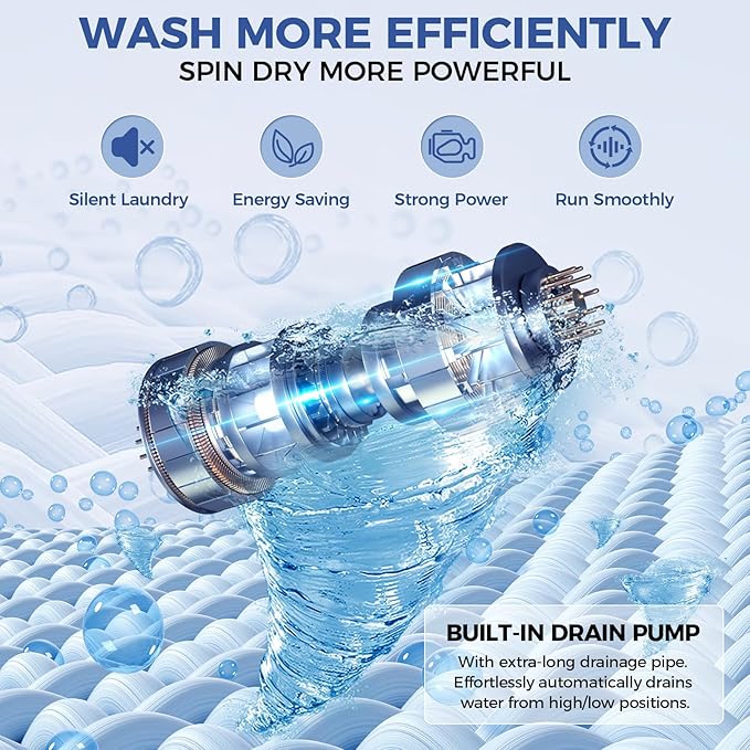 20Lbs Portable Washing Machine Nictemaw Portable Washer, 2.8 Cu.ft Washer and Dryer Combo with Drain Pump, 10 Programs 8 Water Level Compact Laundry Washer for Home, Apartment, RV, Dorms-CasaMuseHome