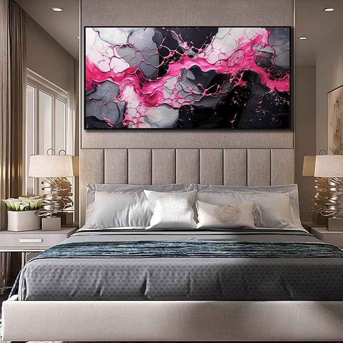 Abstract Wall Art for Living Room, Pink Canvas Wall Decor for Bedroom, Framed Picture Print, Large Size 59x29 Inches-CasaMuseHome