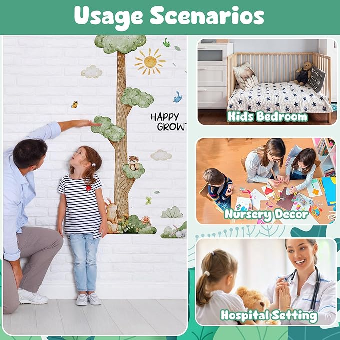 3D Cartoon Height Chart for Kids, DIY Growth Stickers, Removable Height Wall Chart for Kids Nursery, Bedroom, Bathroom-CasaMuseHome