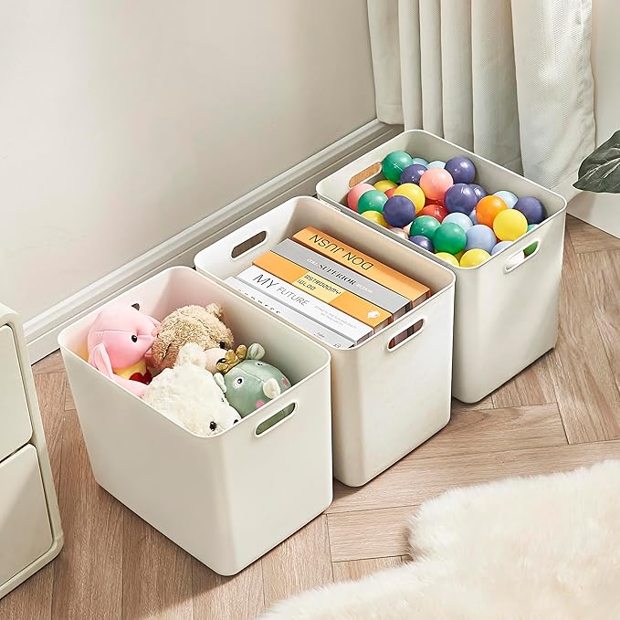 4 pack large plastic White storage bins Baskets, Toy Box Chest with Lids and Handle，Organizer Containers for Baby，Kids,snacks,Nursery，Shelves，Playroom, Bedroom，Office,Closet，home-CasaMuseHome