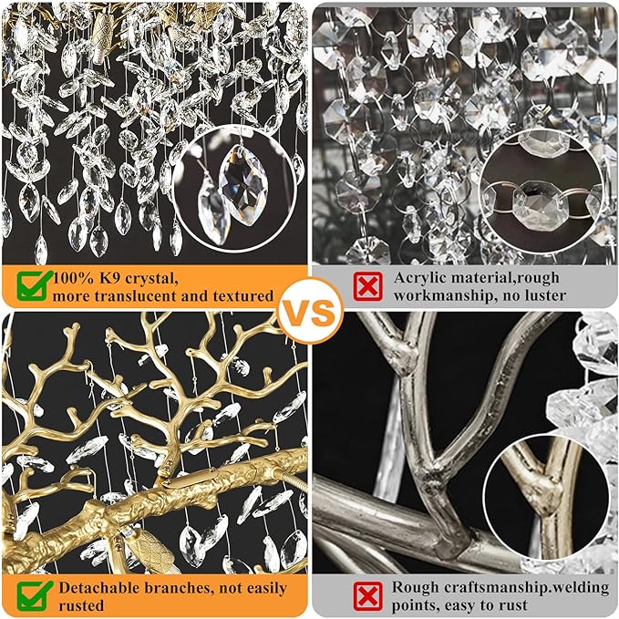 14-Light Modern Large Crystal Chandelier for Dining Room, 48" Round Gold Crystal Tree Branche Chandelier, Living Room Crystal Chandelier, Crystal Chandeliers for High Ceiling,Entryway,Foyer-CasaMuseHome