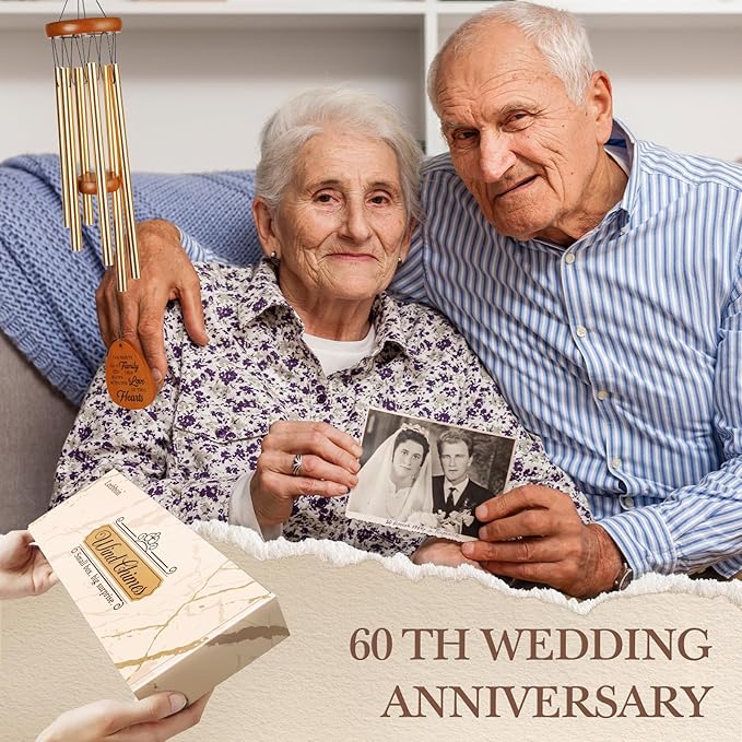 60th Wedding Anniversary Wind Chime, Happy 60th Anniversary Romantic Gifts for Couple, Parents, Wife, Husband, Friends, Diamond Wedding Anniversary's Keepsake Gifts Ideas-CasaMuseHome