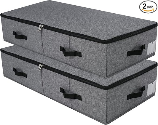 2PCS Foldable Blankets Clothes Comforters Storage Bin Organizer with Plastic Support Liner for Blankets, Towels, Comforter, Sweaters, Linen Sheets, Wrapping Paper, Black Grey-CasaMuseHome