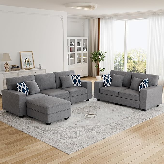 L Lengend Vansen Modular Sectional Sofa U Shaped Couch with Ottoman Modern Reversible Corner Sectional Couch for Living Room (Dark Grey, 2+3 with Ottoman)-CasaMuseHome