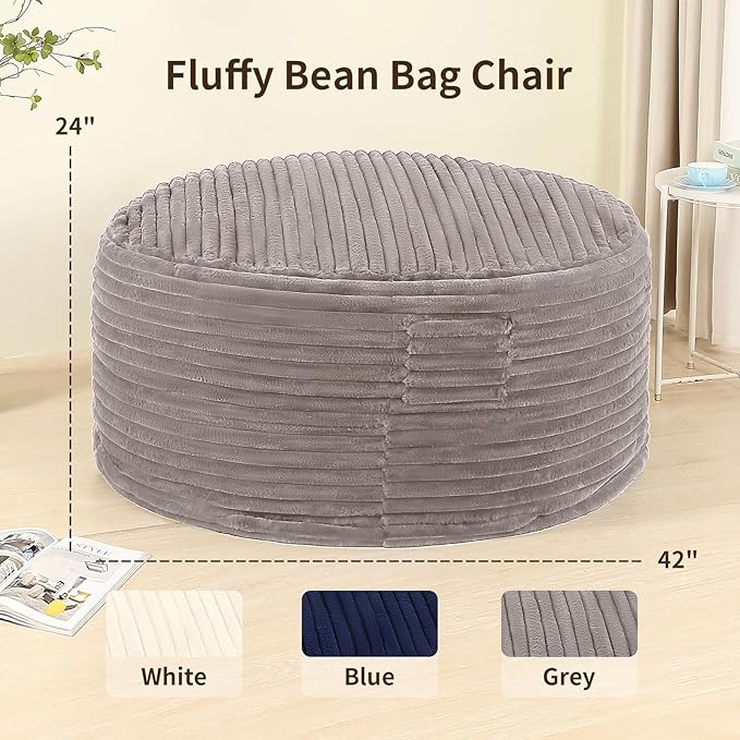 4FT Memory Foam Bean Bag Chair for Adults/Teens, Bean Bag Sofa with Fluffy Removable Cover, for Living Room Bedroom, Grey-CasaMuseHome