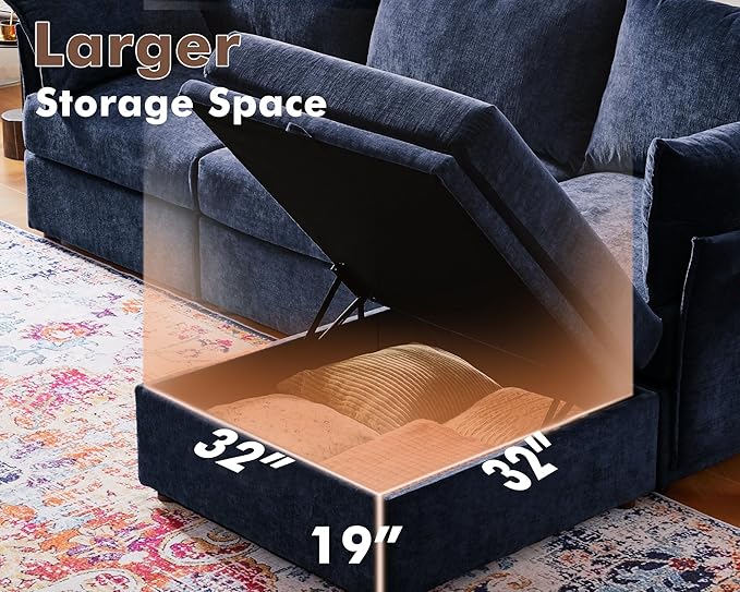 134.6" Oversized Modular Sectional Sofa, 6 Seater U Shaped Couch with Storage Ottoman with Reversible Chaise Deep Seat for Living Room, Apartment - Chenille Blue-CasaMuseHome