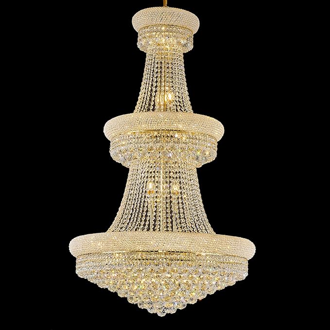 31 - Light Large Empire Crystal Chandelier for High Ceiling Foyer Entryway Staircase Living Room Dining Room Gold Finish-CasaMuseHome