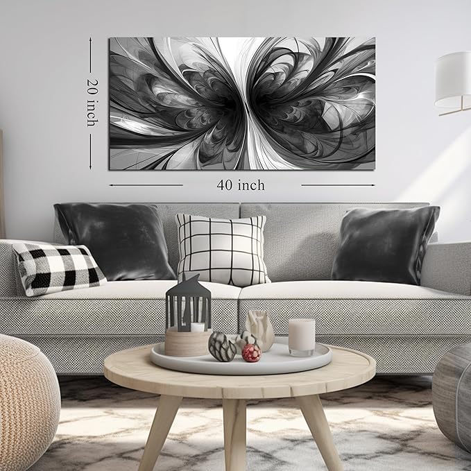 Abstract Wall Art for Living Room Black and White Pictures Wall Art Bedroom,Home Office Wall Decor 20 x 40 Inch-CasaMuseHome