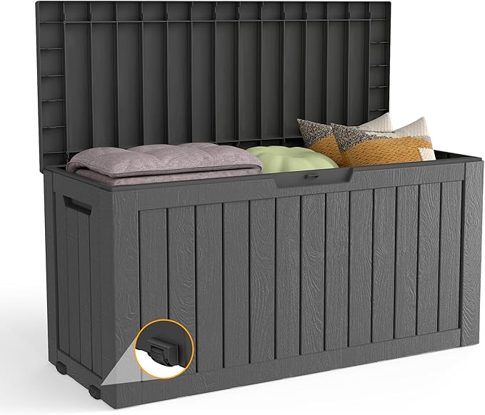 80 Gallon Outdoor Storage Box with Wheels, Waterproof Lockable Resin Deck Box Patio Storage Bin for Pool Accessories Cushion Furniture, Garden Tools, UV-Resistant Outside Delivery Black-CasaMuseHome