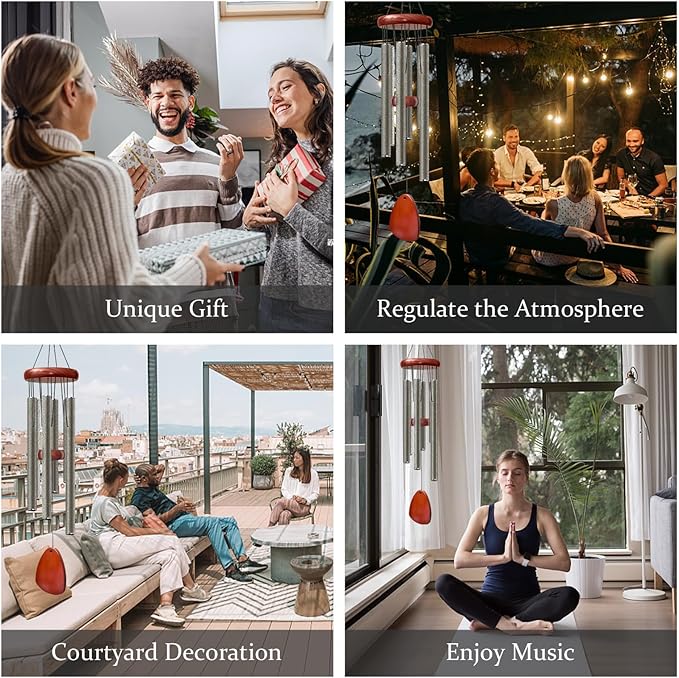 28" Wind Chime for Mothers Day, Decorative Wind Chimes for Outside, Memorial Windchimes Remembrance Gift for Women Mom Grandma, Metal Wind Chimes Outdoor Decor for Garden Patio Zen(Copper)-CasaMuseHome