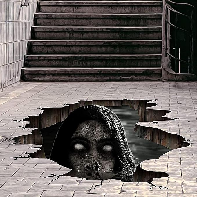 3D Halloween Floor Decals Scary Halloween Zombie Stickers for Living Room, Spooky Blind Women Scratching Floor Stickers Vinyl Removable Decals Art Decorations Party Supplies for Bar Pub-CasaMuseHome