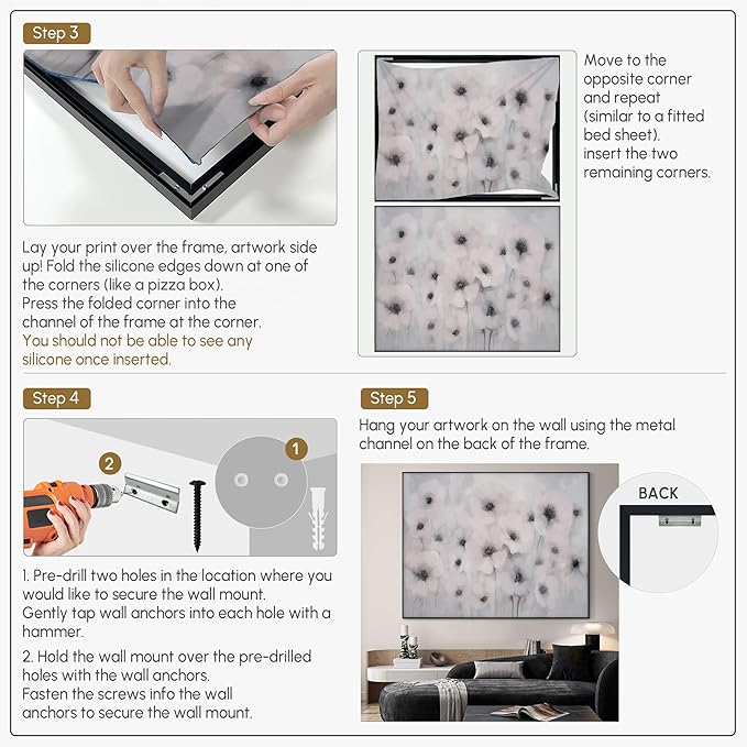 46"x60" Extra Large Framed Wall Art Soft White Poppies Watercolor Floral, Delicate Botanical for Home Living Room Bedroom Decor (Frame Assembly Required)-CasaMuseHome