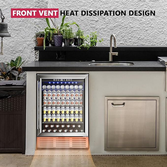 24 Inch Beverage Refrigerator, Beverage Cooler 180 Can Built-in Design, Under Counter Beer Fridge with Glass Door for Soda, Wine, Water - For Kitchen, Office or Bar-CasaMuseHome