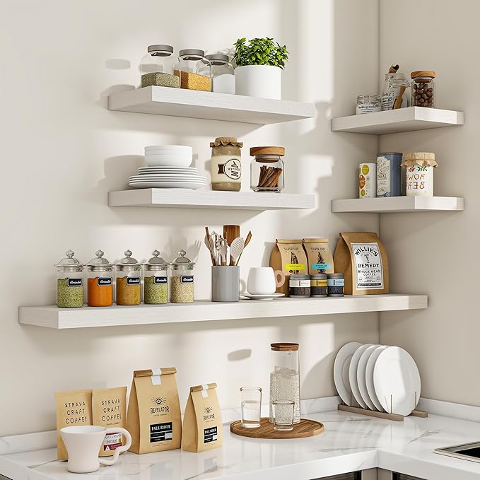 16 Inch Floating Shelves, 16"x9.25"x1.5" Inch Deep Floating Shelves for Wall, Wooden Shelves for Bathroom, Bedroom, Living Room, Cream White Oak-CasaMuseHome