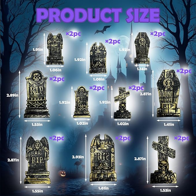 20Pcs Halloween Mini Tombstones Figurines, Plastic Miniature Tombstones Set Mini Gravestones Halloween Decorations for Miniature Graveyard Scene Haunted House DIY Crafts-CasaMuseHome