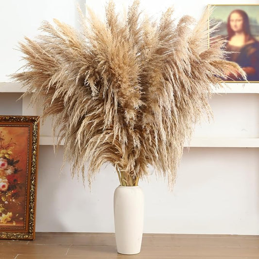 46" inch 11 Stems Natural Pampas Grass Tall Decor,Pompas Grass,Large Borwn Tall Pampas Grass for Floor Vase,Wedding Decorations,Party,Boho Home Decor,and Creating a Boho Ambiance-CasaMuseHome