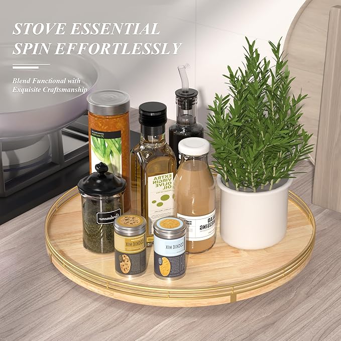 18 Inch Rustic Lazy Susan Turntable – Solid Oak & Iron Wood Rotating Tray for Dining Table, Kitchen Counter, Coffee Table – Farmhouse Style Large Wooden Lazy Susan Organizer for Home Décor-CasaMuseHome