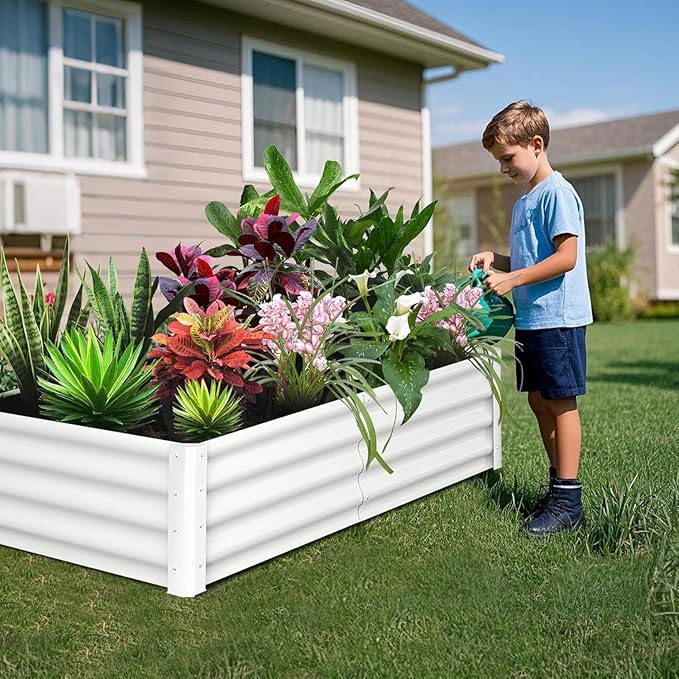6x3x1ft Large Outdoor Planter Boxes Kit Set of 2, Galvanized Raised Bed Planter with Open-Ended Base Design, Elevated for Outdoor Plants, Durable Raised Bed for Gardening,Beige-CasaMuseHome