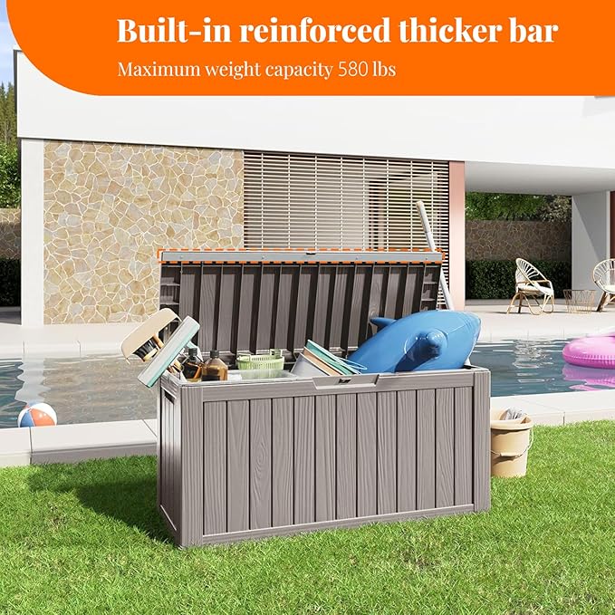 80 Gallon Resin Deck Box, Lockable Patio Outdoor Storage Box for Furniture, Garden Tools and Tools Storage, Waterproof Outside Storage Boxes - Grey-CasaMuseHome