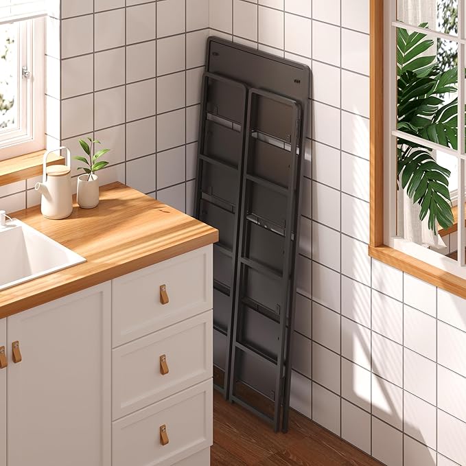 4NM No Assembly Foldable Bookshelf, 4-Shelf Collapsible Bookcase Storage for Small Spaces, 54" H, All Black-CasaMuseHome