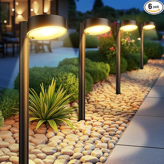 6 Pack Solar Pathway Lights Outdoor, 12 Brighter LED Solar Lights Outdoor Waterproof, Up to 12 Hrs Modern Path Light for Yard Garden Walkway Driveway Lawn-CasaMuseHome
