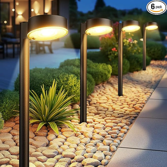 6 Pack Solar Pathway Lights Outdoor, 12 Brighter LED Solar Lights Outdoor Waterproof, Up to 12 Hrs Modern Path Light for Yard Garden Walkway Driveway Lawn-CasaMuseHome