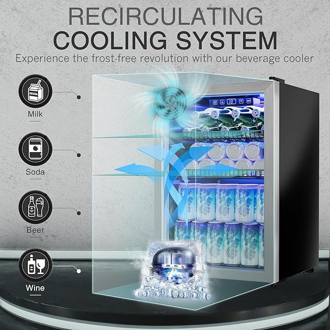 2.5 Cu.Ft Beverage Fridge, Mini Fridge With Glass Door, Beverage Cooler Refrigerator, Wine Drink Beer Cooler, Adjustable Shelves & Digital Temperature Display, 22 Bottle 95 Can-CasaMuseHome