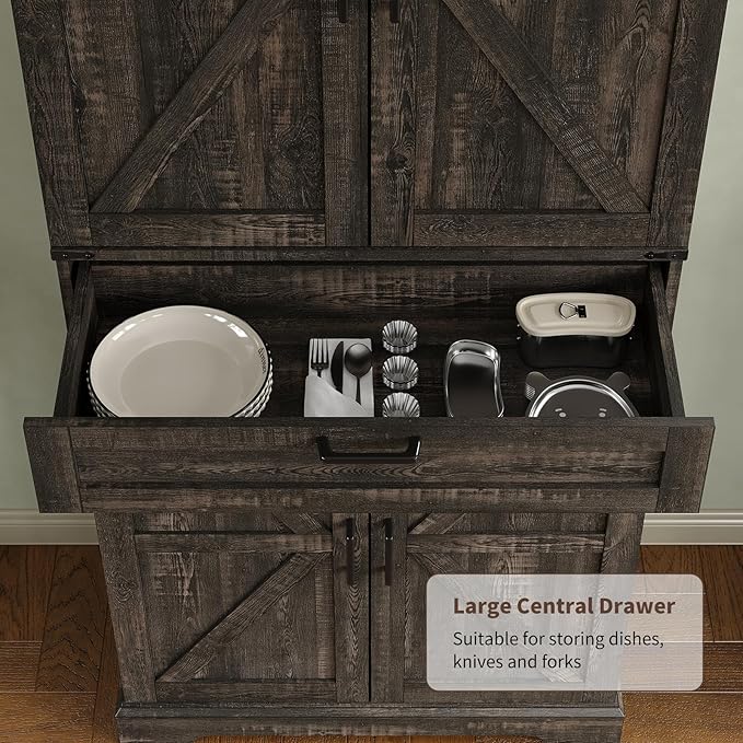 72'' Kitchen Storage Pantry Cabinet, Tall Storage Cabinet with 8 Door Shelves, 2 Cabinets and 1 Drawer, Freestanding Cupboard for Kitchen, Dining Room, Bathroom, Laundry, Living Room, Dark Rustic Oak-CasaMuseHome