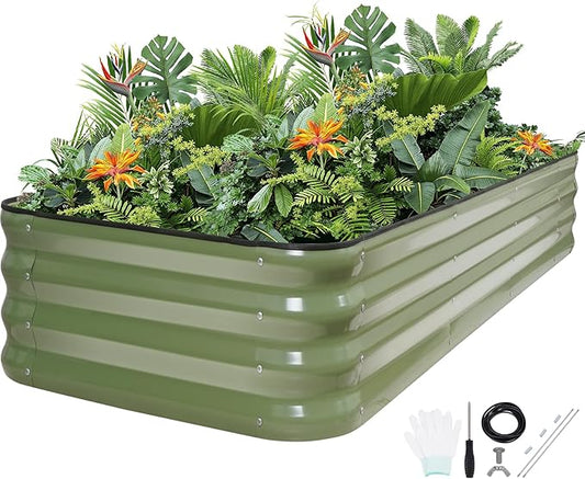 5-in-1 Adjustable Raised Garden Bed Kit | Galvanized Planter Boxes for Vegetables, Flowers | 12" Tall, Multiple Sizes (8x3x1ft, 9x2x1ft, 10x1x1ft, 6x5x1ft, 7x4x1ft) | Outdoor Metal Raised Bed, Green-CasaMuseHome